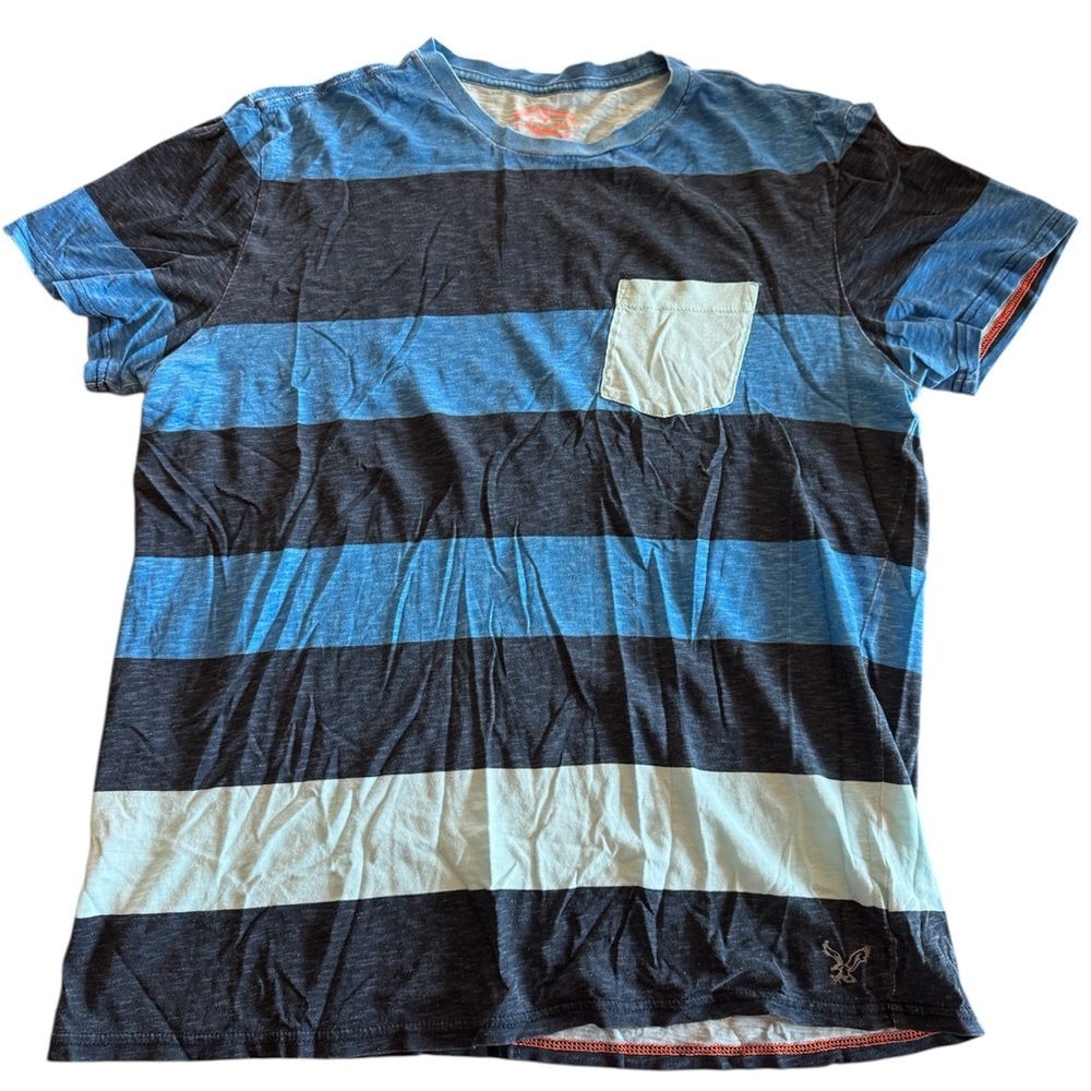 American Eagle Outfitters Blue Striped Pocket Tee L